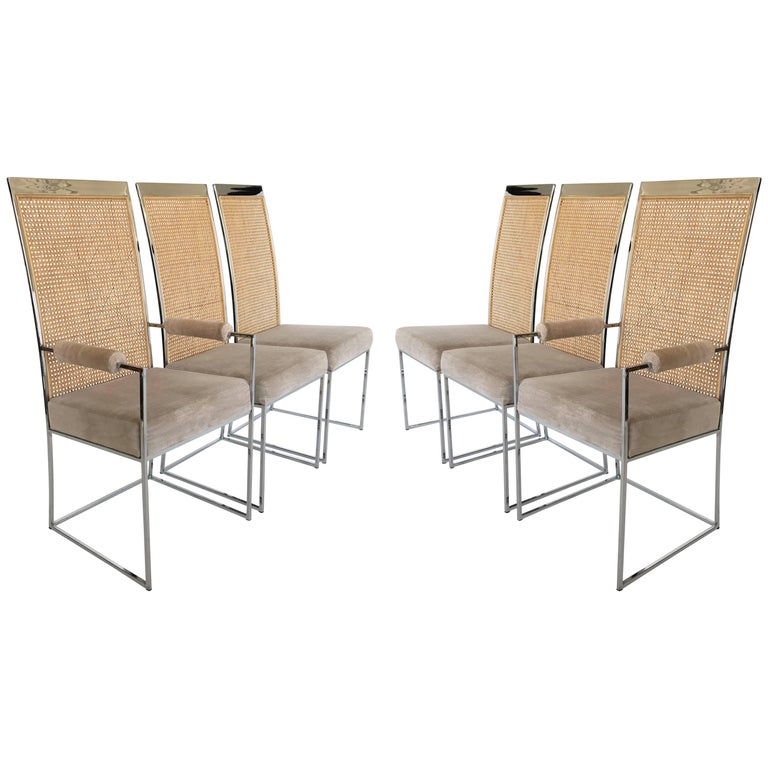 Set of Six High Back Cane Dining Chairs by Milo Baughman for Thayer