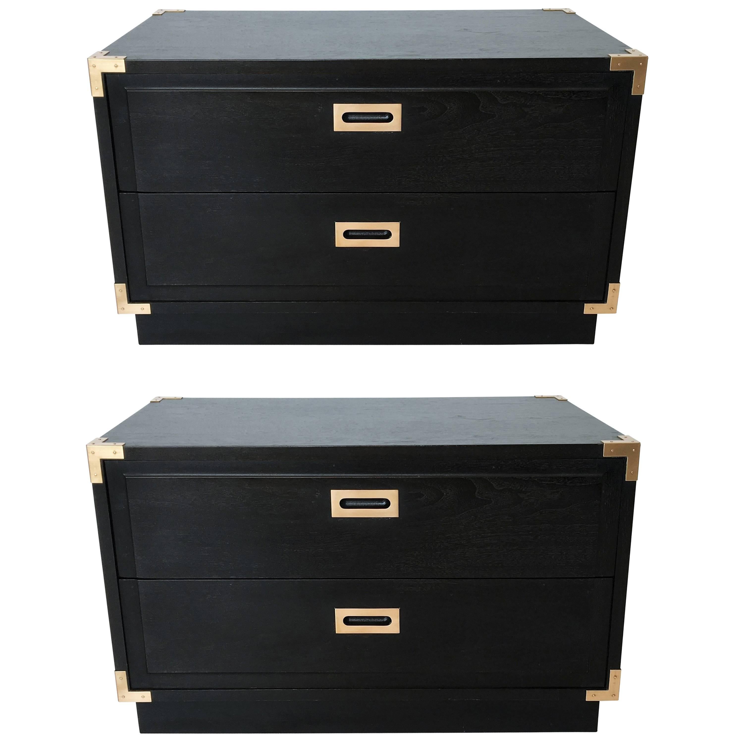 Pair of Campaign Style End Tables or Nightstands, 1970s