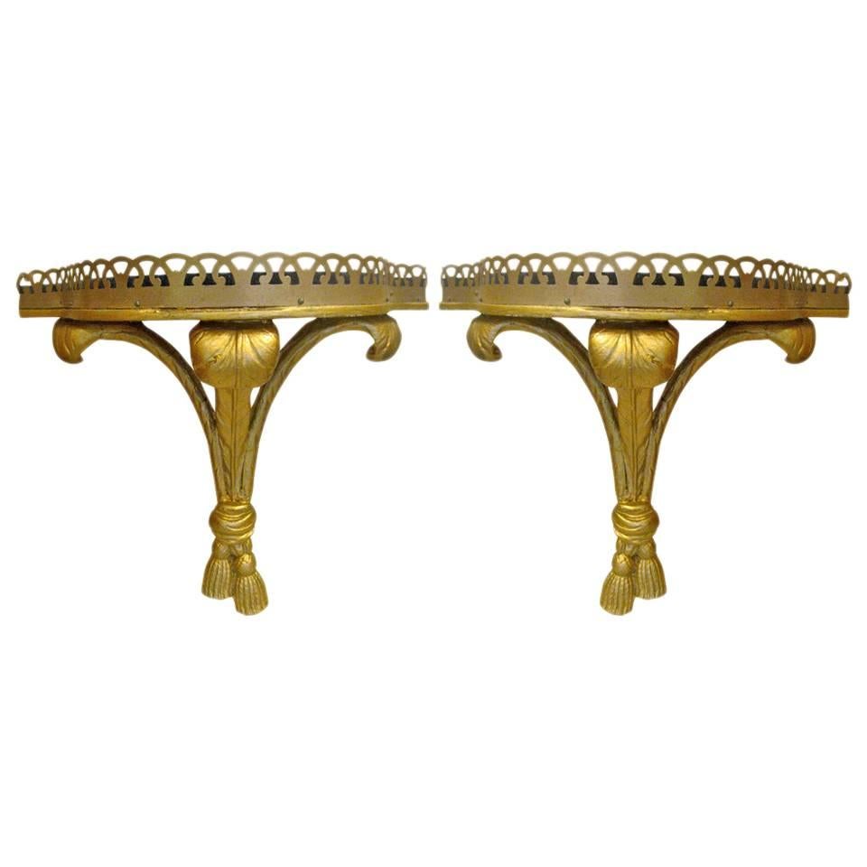 Pair of Giltwood Carved Prince Wales Feather Tassel Wall Brackets