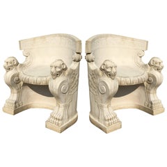 Used Pair of Neoclassical Carved Stone Tub Chairs / Benches