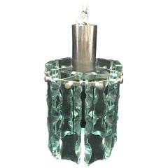 Italian Mid-Century Modern Steel and Glass Pendant in the Style of Fontana Arte