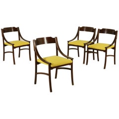Group of Four Chairs Rosewood Foam Fabric, Vintage Italy, 1960s
