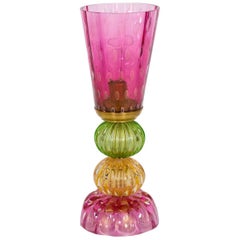 Italian Venetian Table Lamp in Pink and 24 Karat Gold Murano Glass, 1980s 9