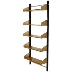 Wall Bookcase by Feal Mahogany Veneer Metal Brass Vintage, Italy, 1950s