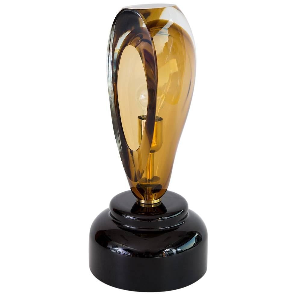 Italian Table Lamp Sculpture in Amber and Black Murano Glass, 1990s