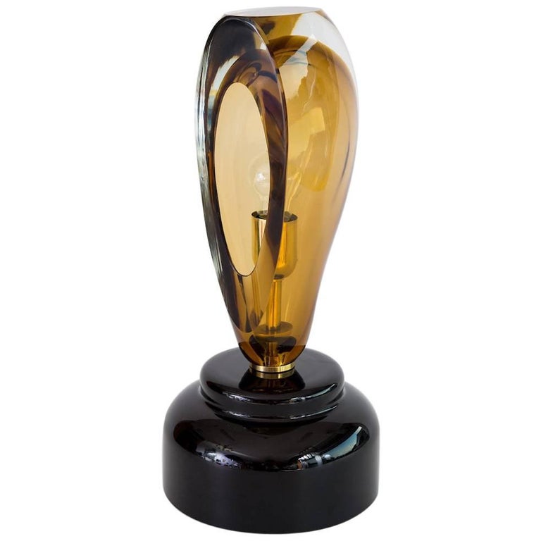Italian Table Lamp Sculpture in Amber and Black Murano Glass, 1990s For