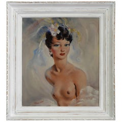 Cesar Vilot French Art Deco Lady Oil on Canvas, 1930