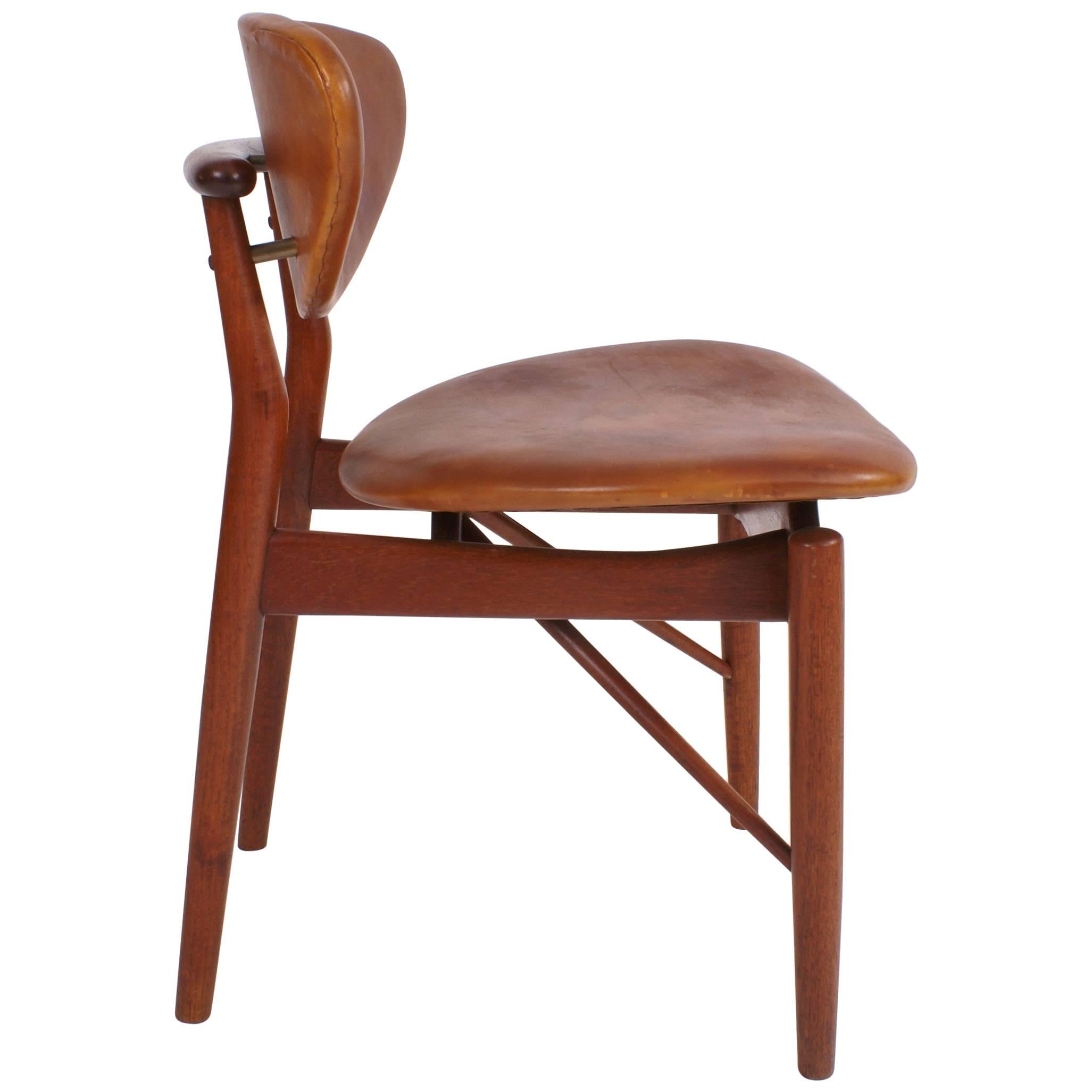 Finn Juhl NV55 Chair for Niels Vodder in Teak and Natural Leather, 1955