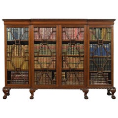 Chipendale Revival Mahogany Breakfront Astragal Glazed Bookcase