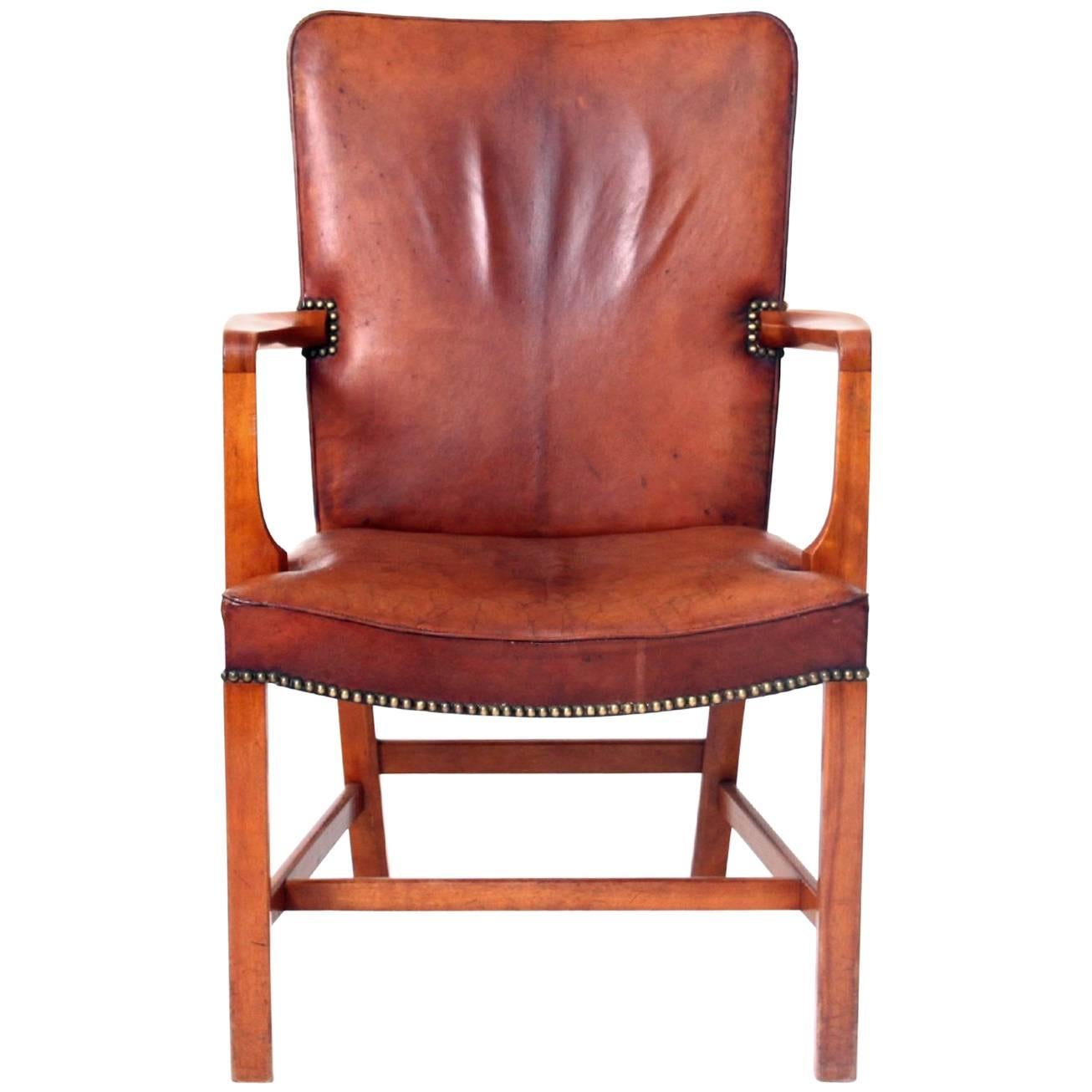 Kaare Klint, High Back Armchair in Original Niger Leather, 1940's. 