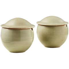 Pair of Lidded Bowls for St. Ives Pottery, England, 1980s