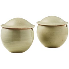 Pair of Lidded Bowls for St. Ives Pottery, England, 1980s 1