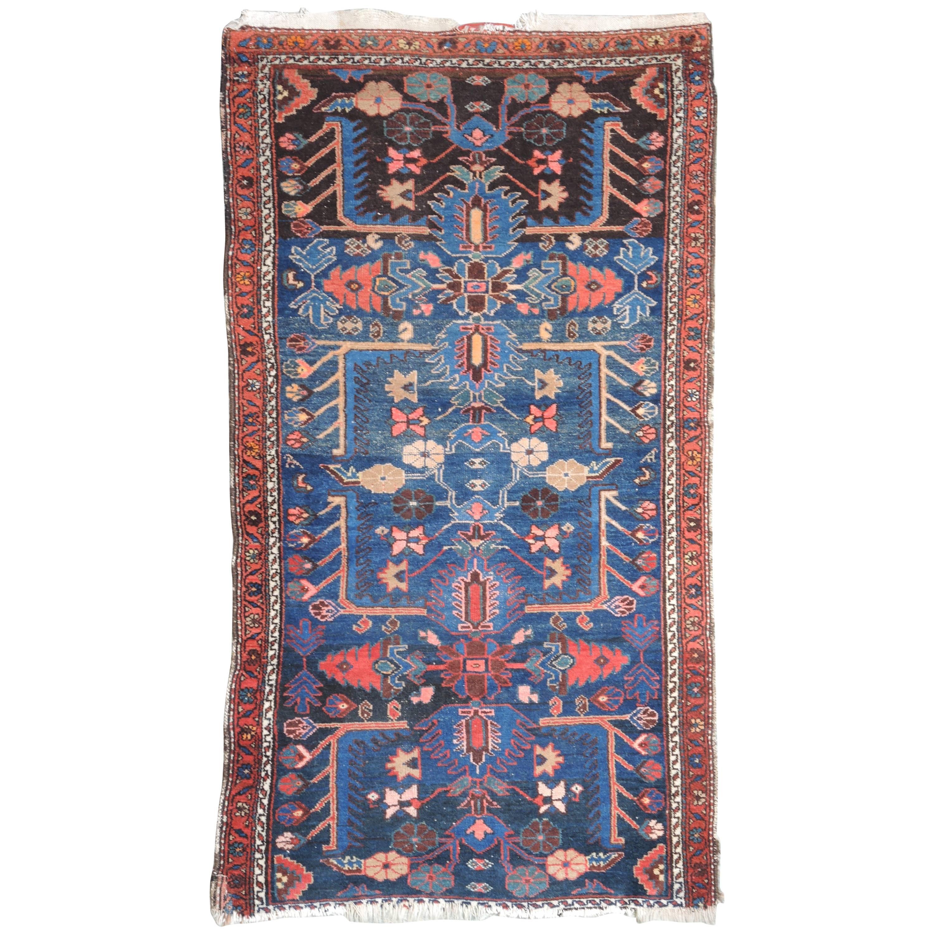 Small Persian Carpet in Deep Blue and Wine Colors, circa 1900