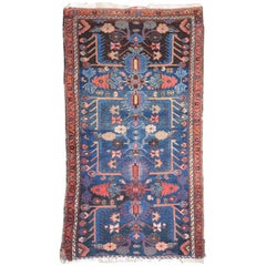 Antique Small Persian Carpet in Deep Blue and Wine Colors, circa 1900