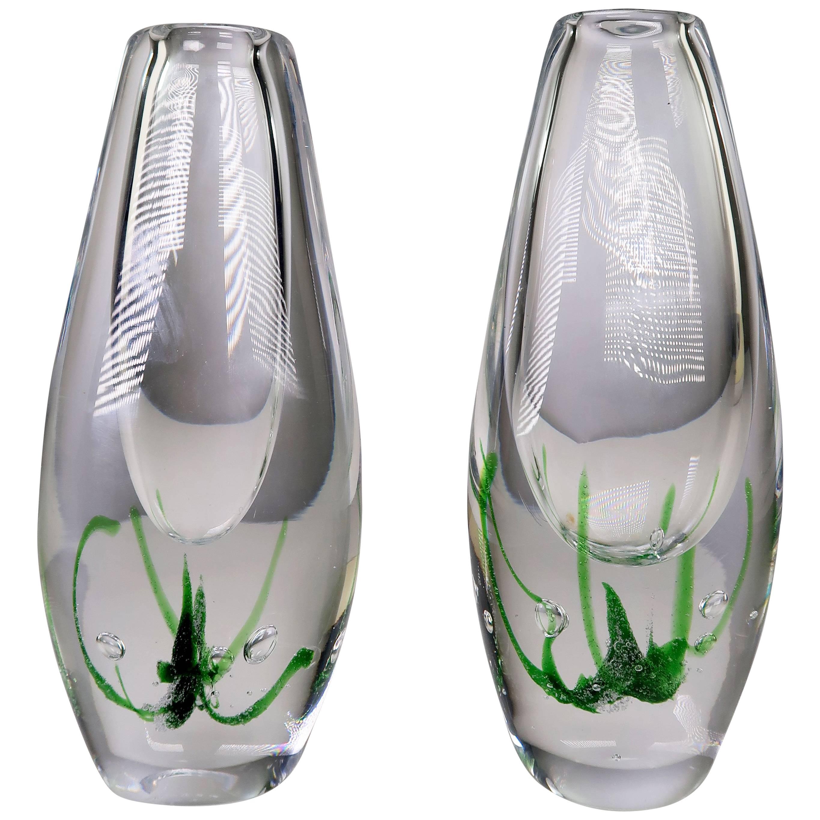 Vicke Lindstrand for Kosta 1962 Swedish Modern Art Glass Seaweed Vases