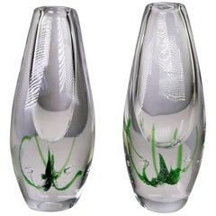 Vicke Lindstrand for Kosta 1962 Swedish Modern Art Glass Seaweed Vases