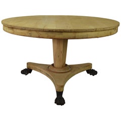 Large Round Antique Pine Centre Table with Original Cast Iron Lions Paw Feet