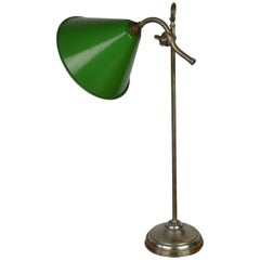 Vintage Brass Desk Lamp with Green Enamel Shade, 1920s