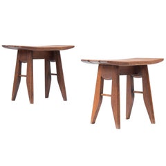Pair of Tabourets in Oak by Guillerme et Chambron for Votre Maison, French 1960s