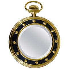 Midcentury Brass Pocket Watch Wall Mirror, Italy, 1950s 8