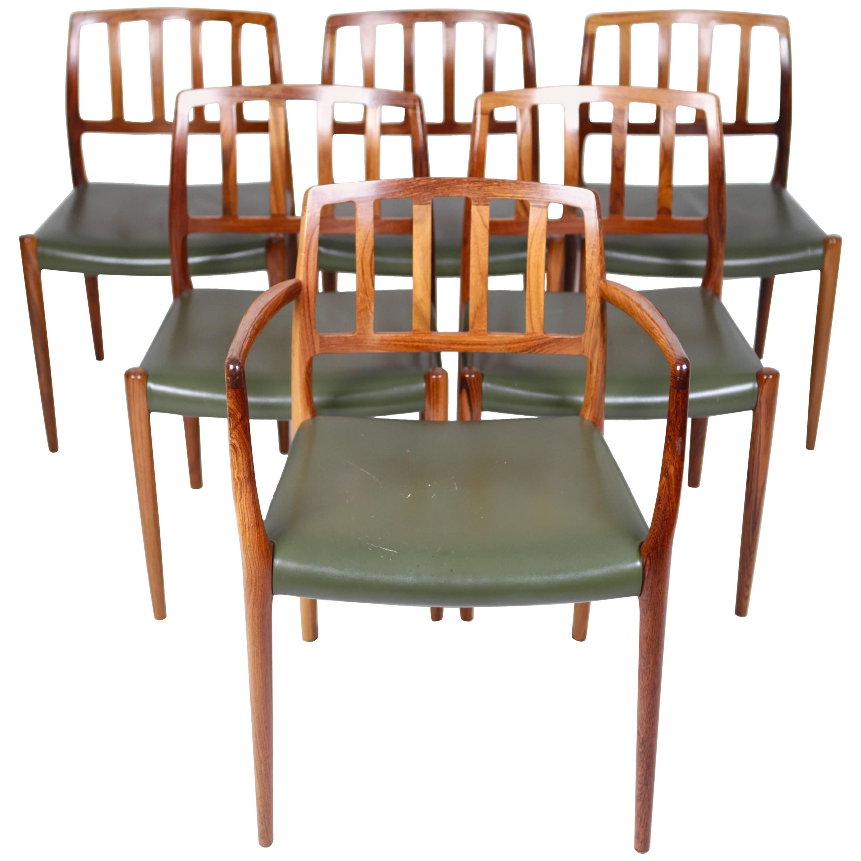 Niels O. Møller, Set of Six East Indian Rosewood Dining Chairs