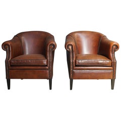 Pair of Vintage Cognac Leather Club Chairs
