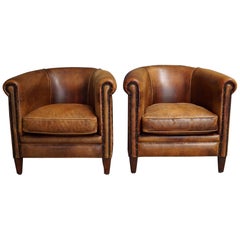 Pair of Vintage Cognac Leather Club Chairs