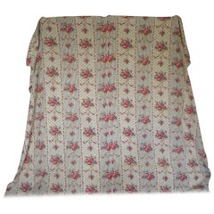 Antique Early 20th Century French Linen Printed with Roses in Baskets