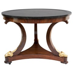 Unusual French Restauration Period Mahogany Gueridon with Gilt Ram's Heads