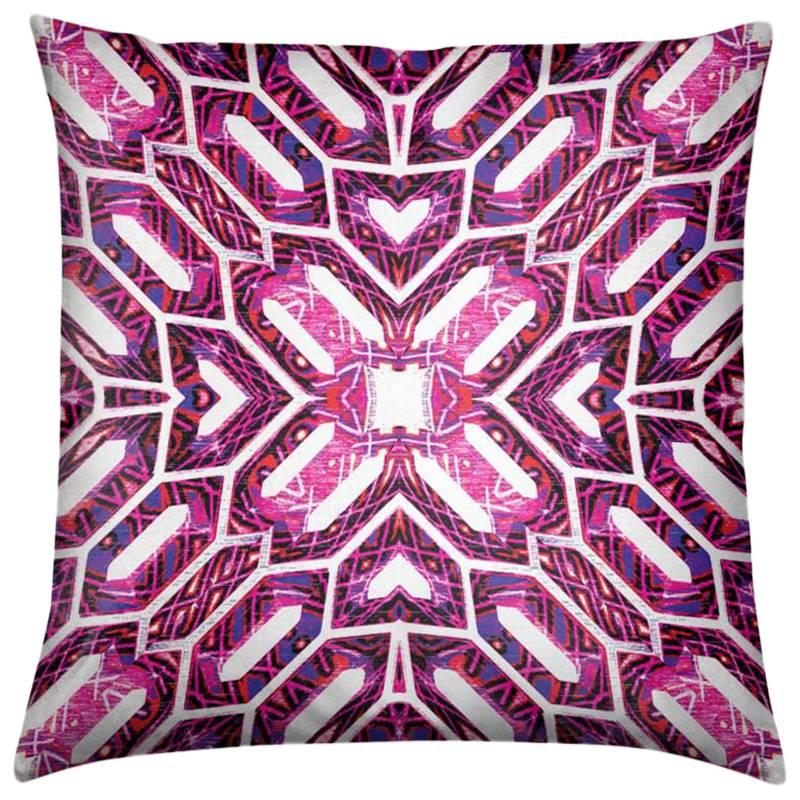 Palmares Print Magenta Deco Pillow by Lolita Lorenzo Home Collection For Sale