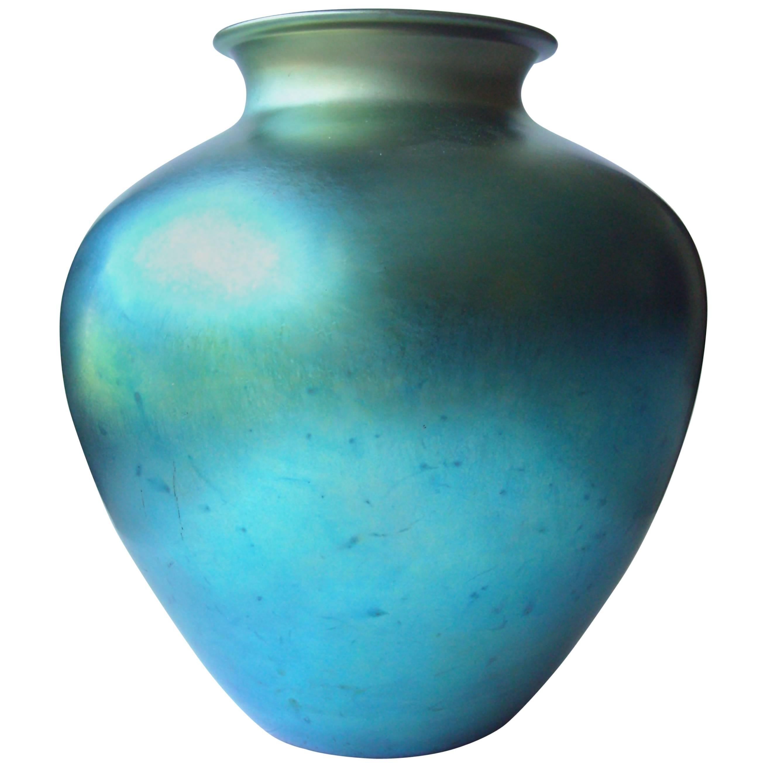 Steuben "Aurene" Blue Vase, Iridescent Monumental Size, Signed, Numbered