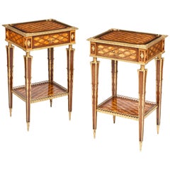 Pair of 19th Century English Marquetry Side Tables in the French Taste