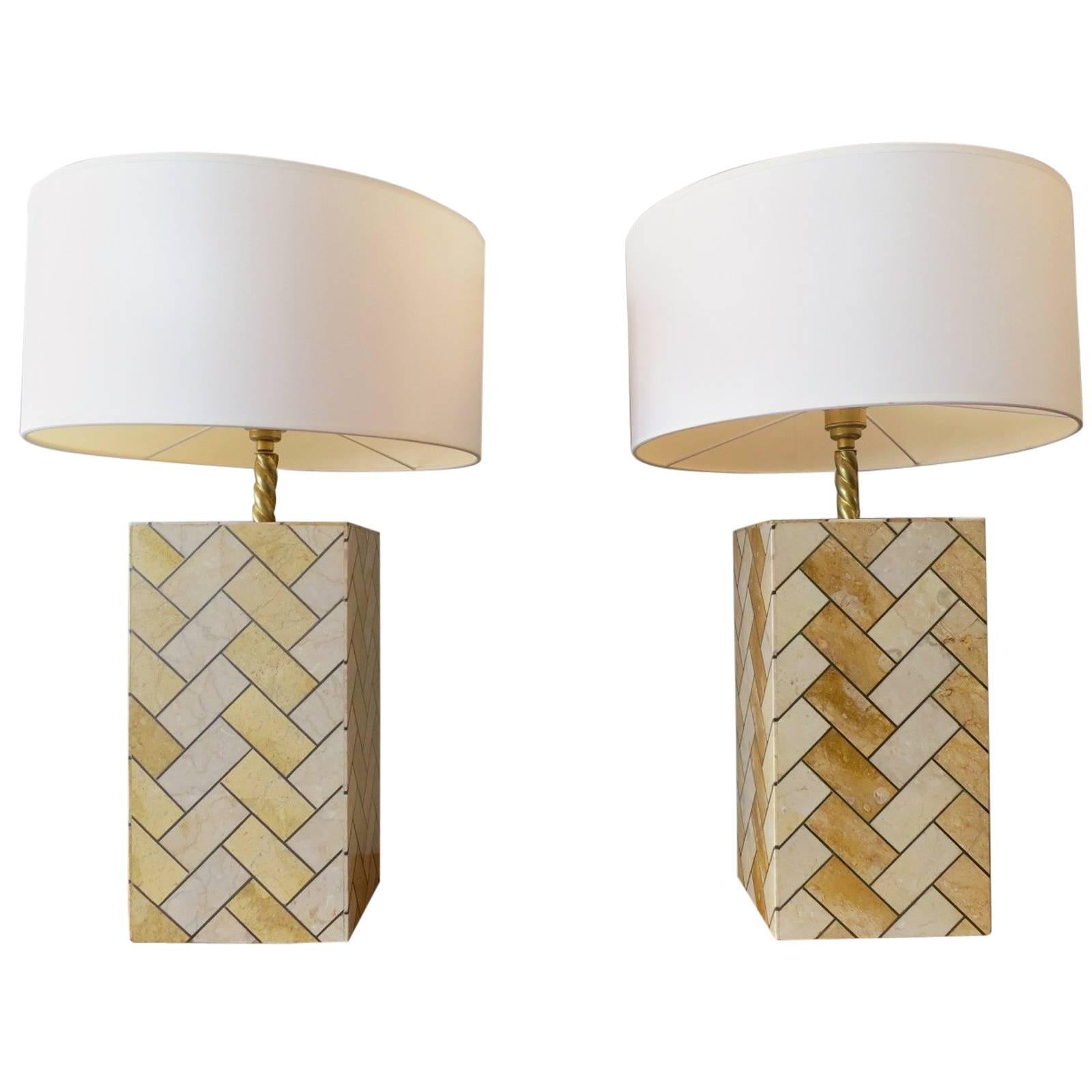 Pair of French Marble and Brass Table Lamps