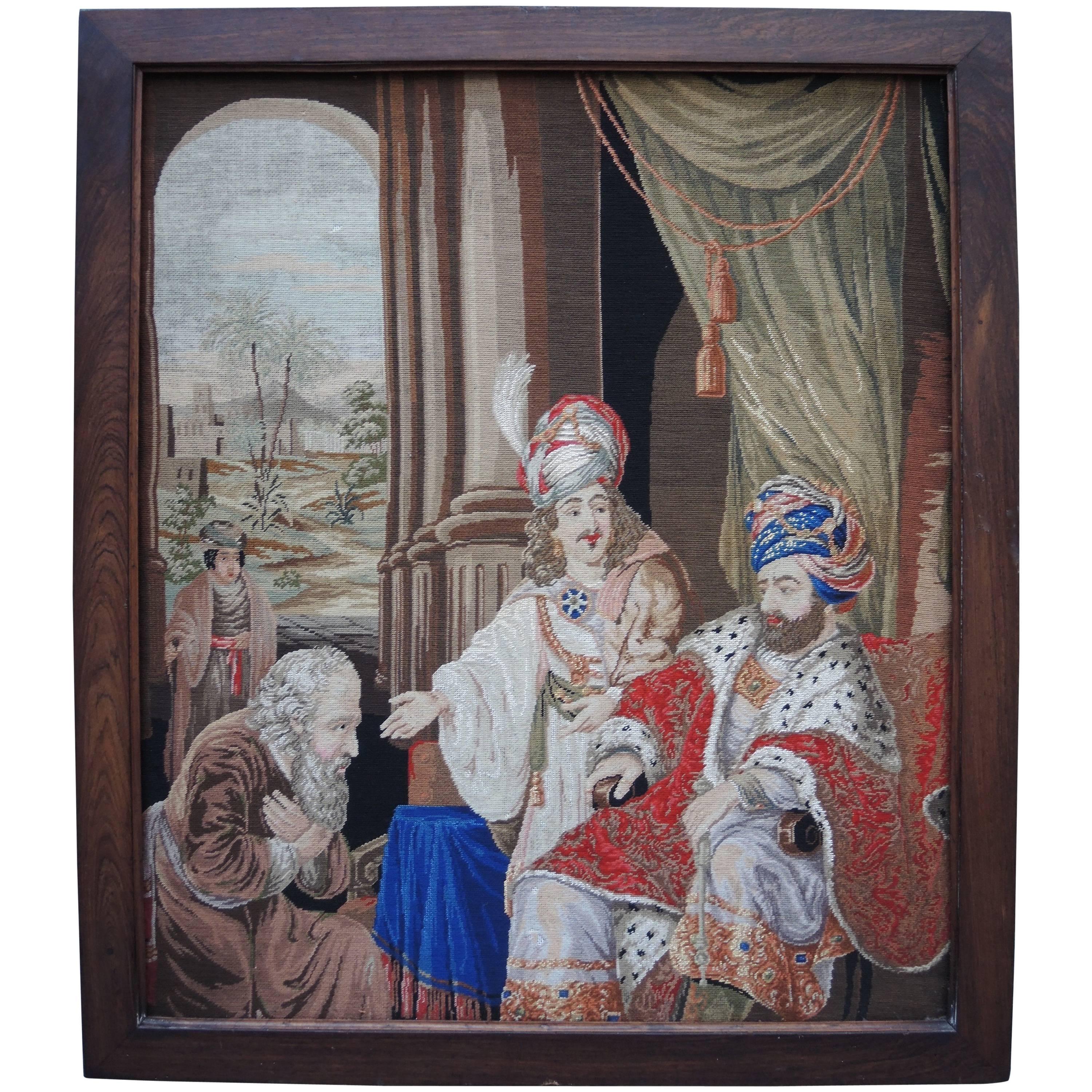 19th Century Framed Needlepoint Panel of King David For Sale