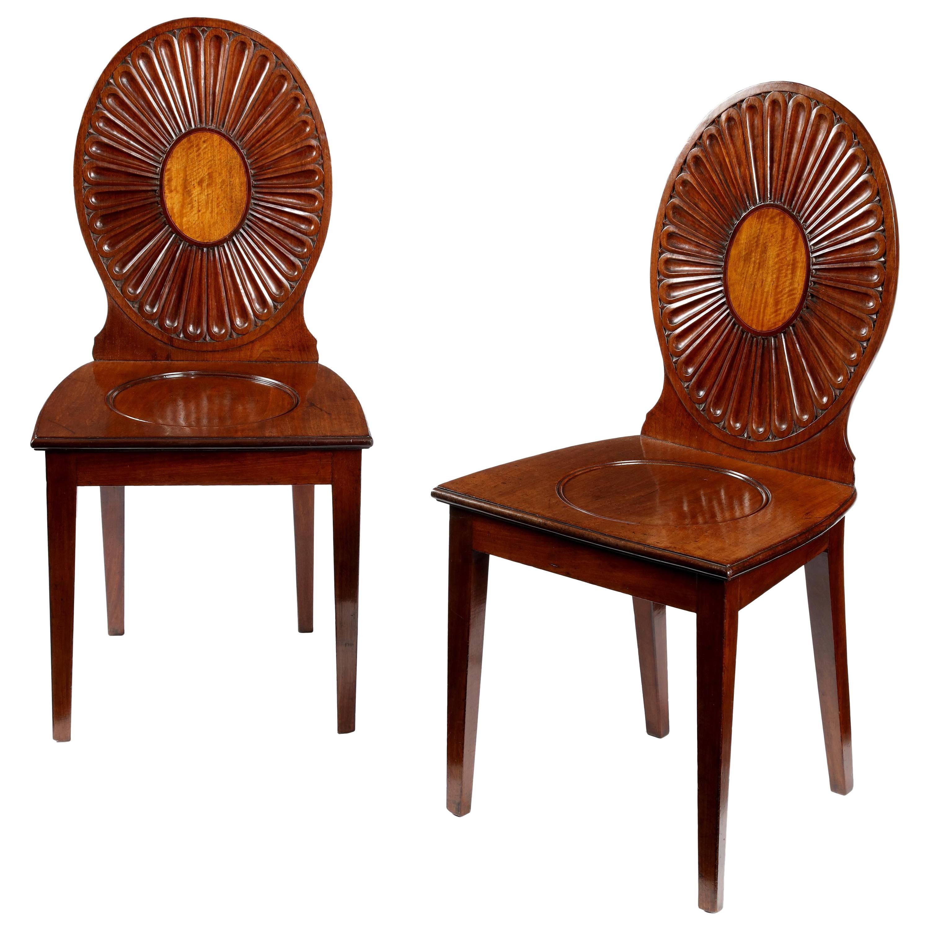 Pair of George-III Mahogany Hall Chairs in the Manner of Ince & Mayhew For Sale