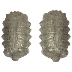 Pair of Ice Glass Sconces Leaf Form