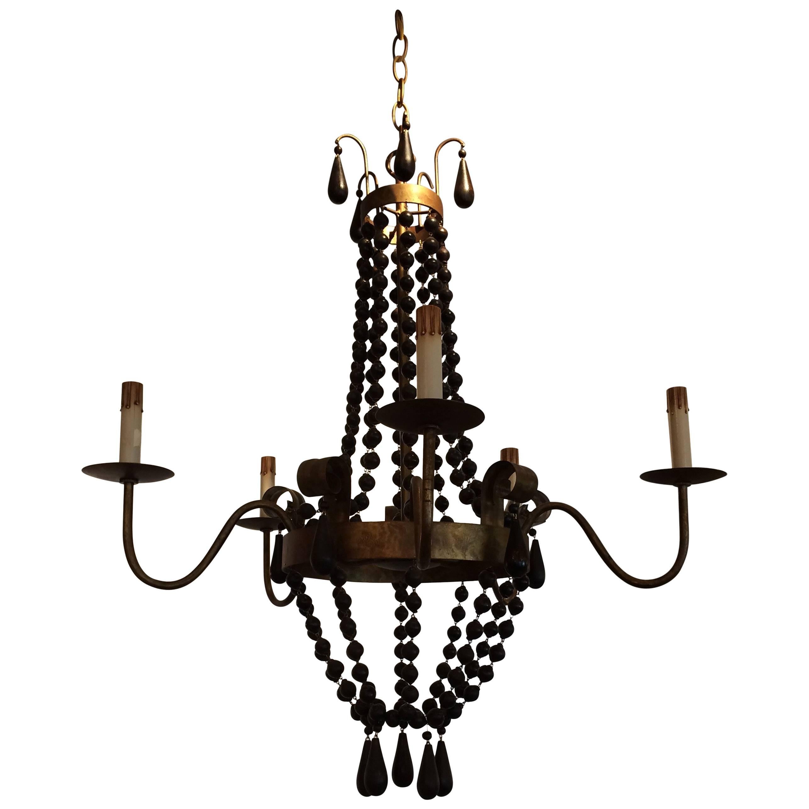 Stylish Iron and Wooden Bead Chandelier