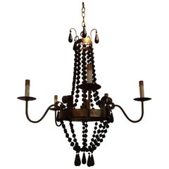 Stylish Iron and Wooden Bead Chandelier