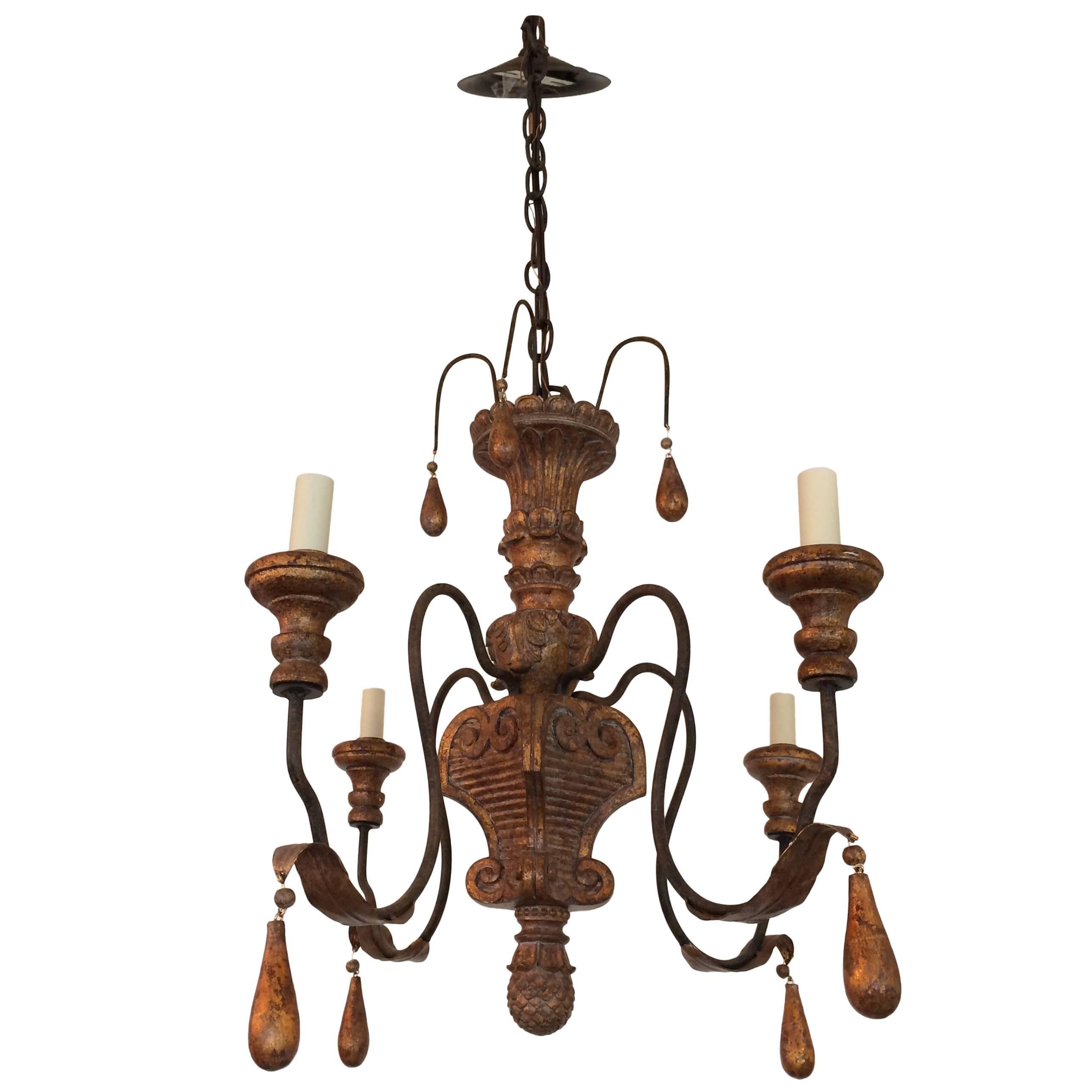 Carved Giltwood and Iron Chandelier