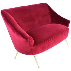 Italian Mid-Century Velvet and Brass Sofa, 1950s 2