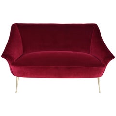 Italian Midcentury Velvet Sofa in the Manner of Ico Parisi, 1950s