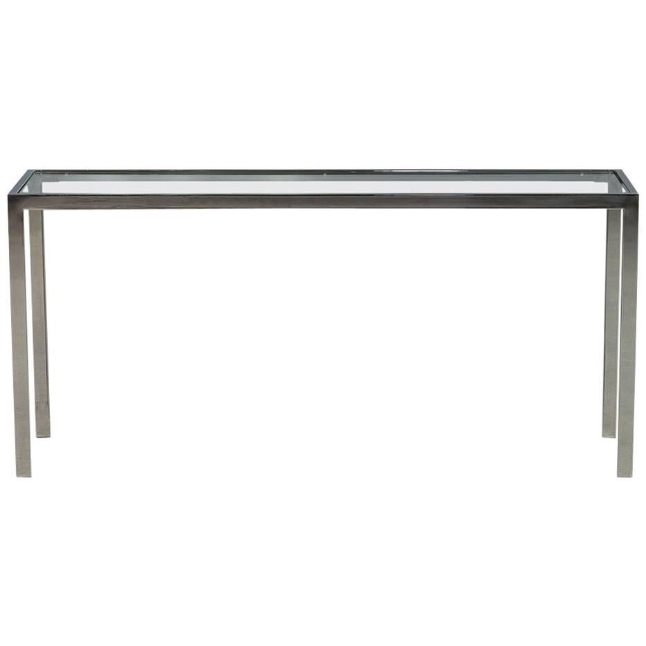 Vintage Polished Stainless Steel Glass Top Console