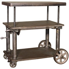 Bar Cart, Rolling Table Vintage Industrial Adjustable Steel Metal