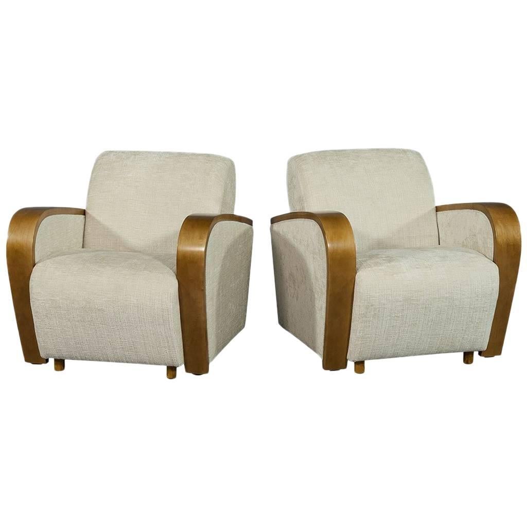 Pair of Art Deco Style Chenille Armchairs