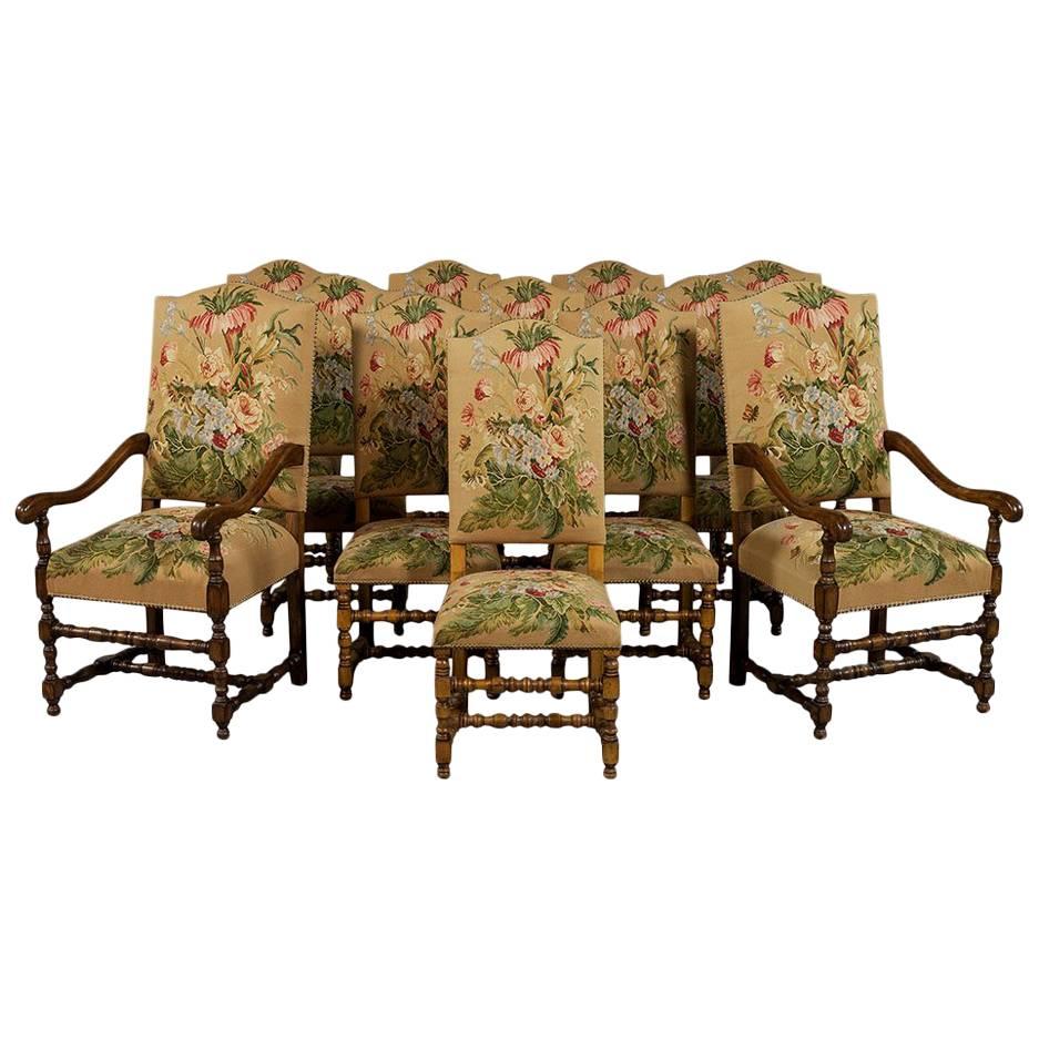 Set of 12 Tudor Style French Dining Chairs