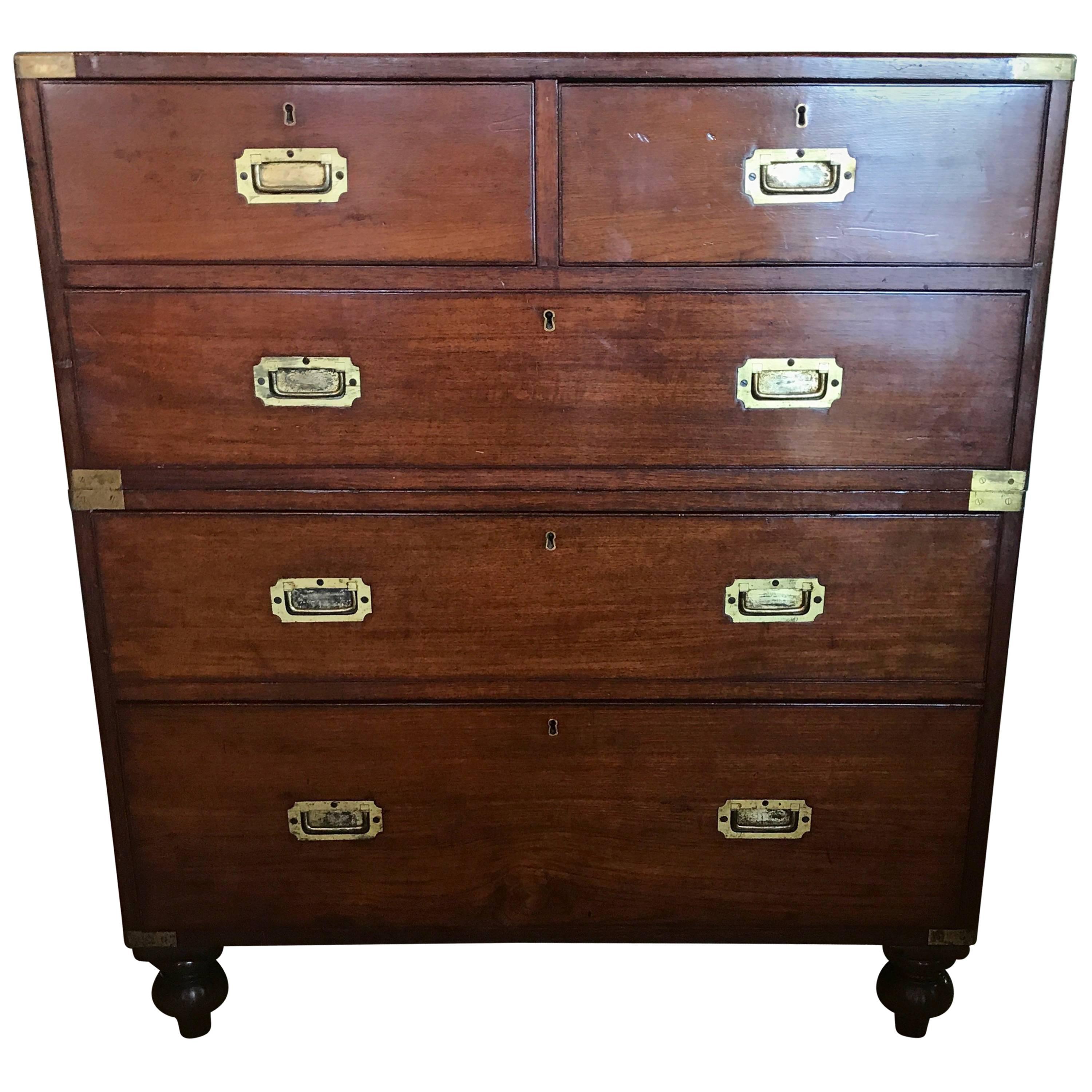 19th Century, English Teak Campaign Chest For Sale