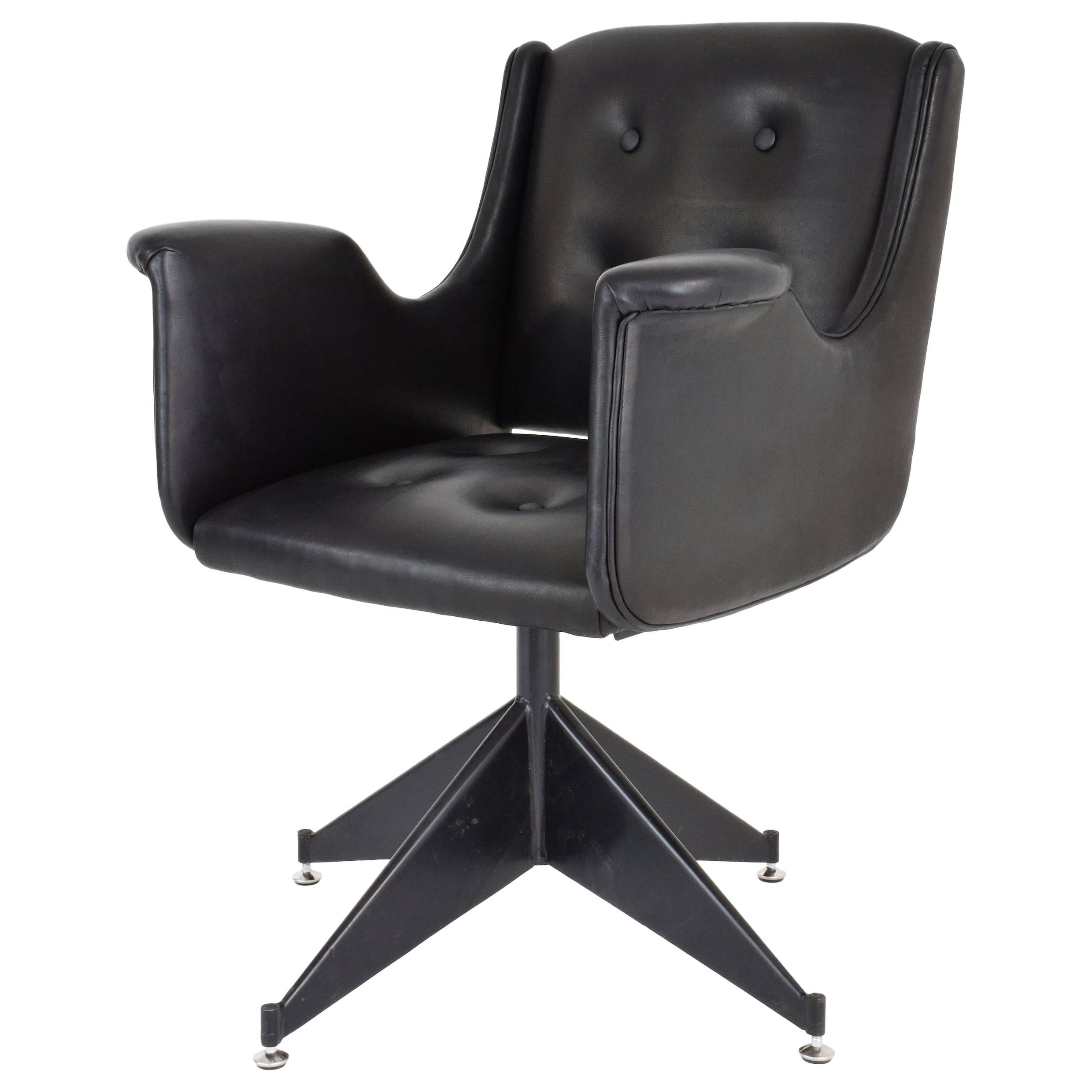 Italian Mid-Century Leather Swivel Chair, 1950's 