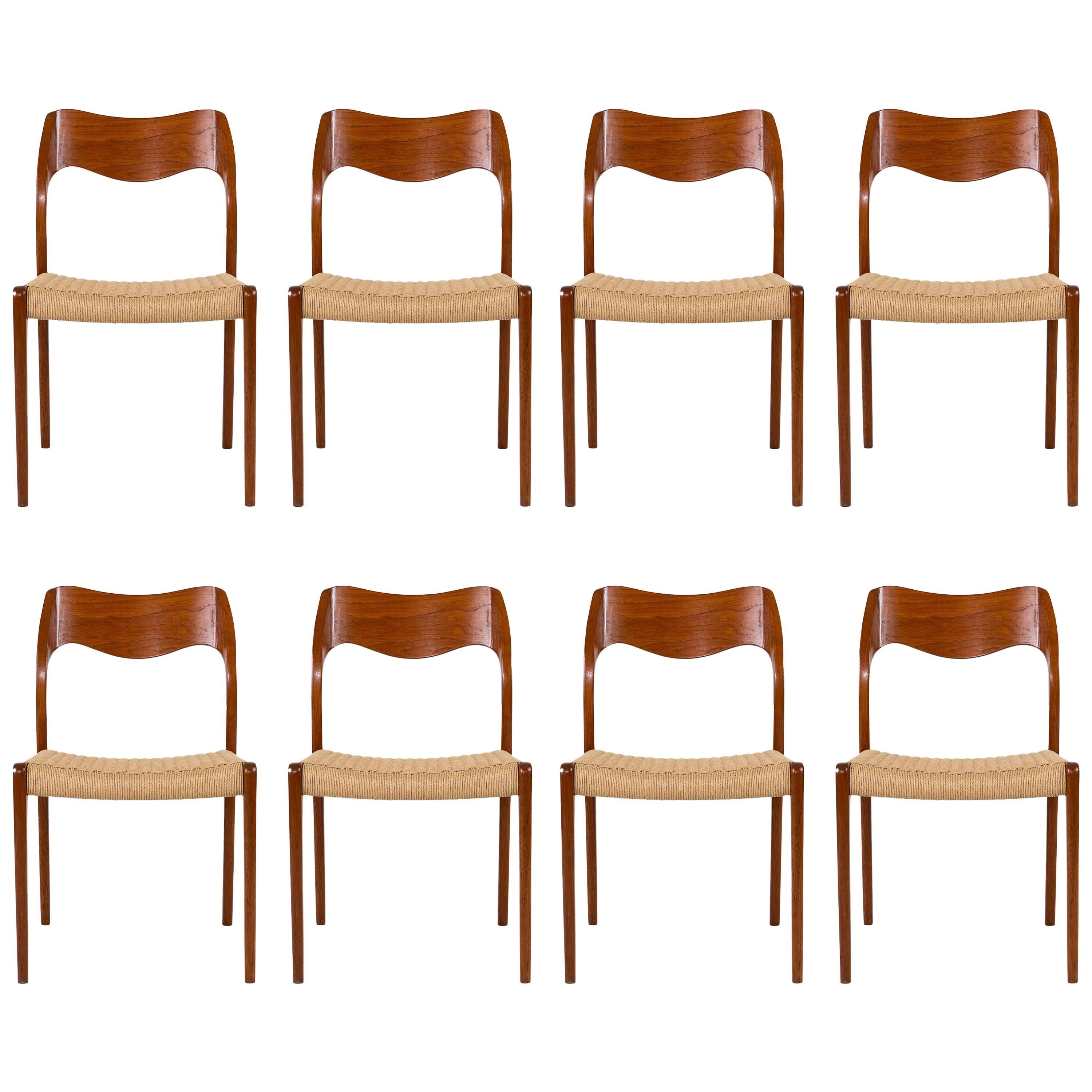 Set of Eight Teak Niels Moller #71 Dining Chairs