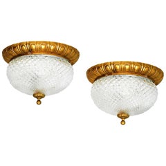 Pair of Flush Mount Ceiling or Wall Lights France, Mid-Century, circa 1950