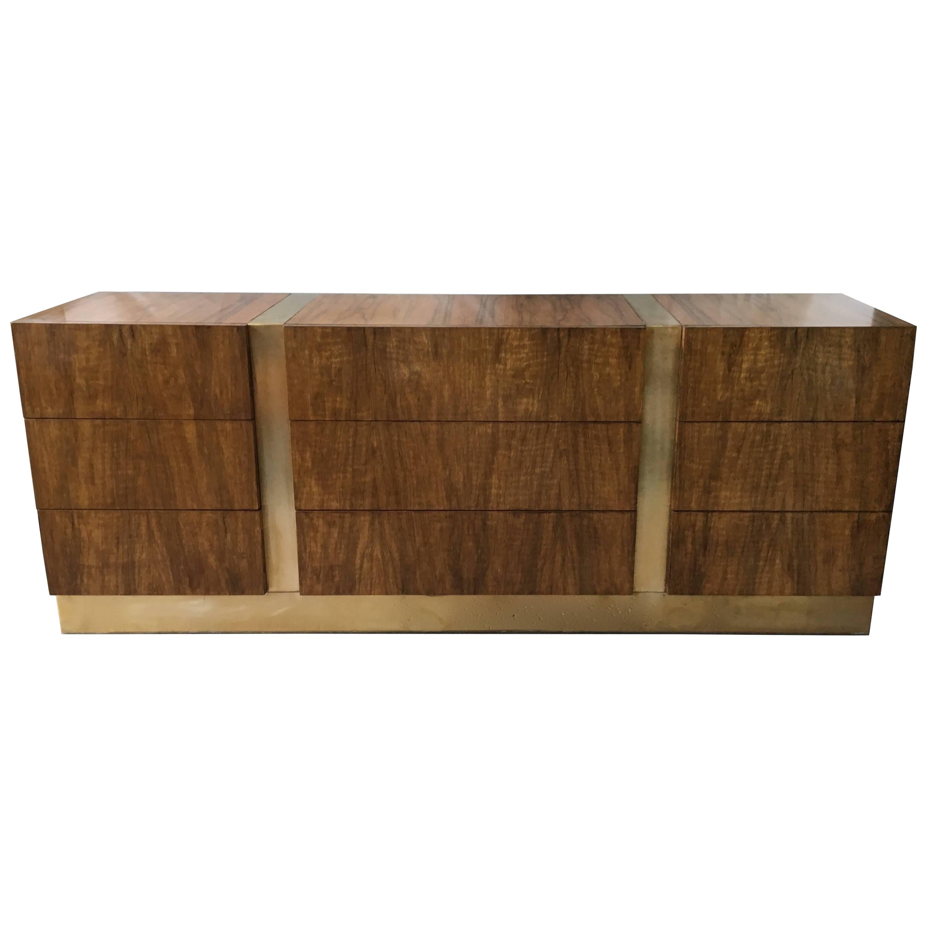 Milo Baughman for Thayer Coggin Rosewood and Brass Sideboard with All Drawers